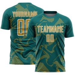 Old Lines Soccer Custom Sports Teal Jersey Sublimation Gold-White Curve Uniform
