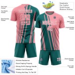 Sublimation Lines Medium Sports Teal-White Uniform Pink Jersey Custom Soccer Sublimation Lines Medium Sports Teal-White Uniform Pink Jersey Custom Soccer