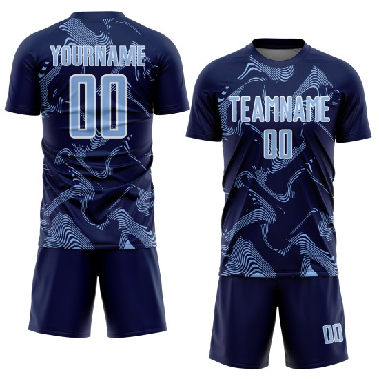 Soccer Light Jersey Sports Uniform Sublimation Navy Custom Blue-White Lines Curve Soccer Light Jersey Sports Uniform Sublimation Navy Custom Blue-White Lines Curve