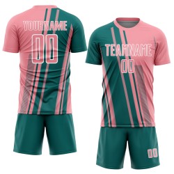 Sublimation Lines Medium Sports Teal-White Uniform Pink Jersey Custom Soccer Sublimation Lines Medium Sports Teal-White Uniform Pink Jersey Custom Soccer
