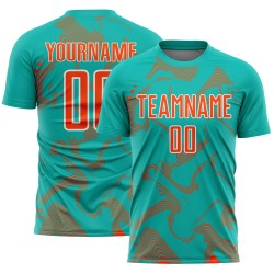 Soccer Uniform Sublimation Aqua Orange-White Lines Curve Custom Sports Jersey