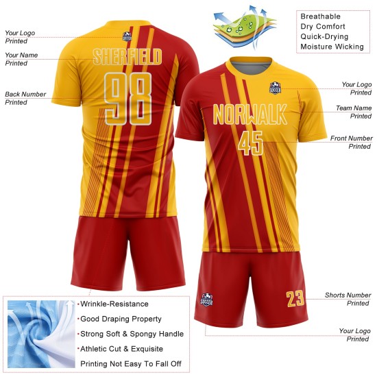 Sports Jersey Sublimation Lines Soccer Custom Gold Red-White Uniform Sports Jersey Sublimation Lines Soccer Custom Gold Red-White Uniform