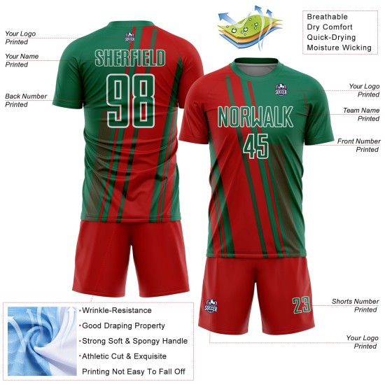Sublimation Soccer Jersey Uniform Red-White Lines Sports Custom Green Kelly Sublimation Soccer Jersey Uniform Red-White Lines Sports Custom Green Kelly