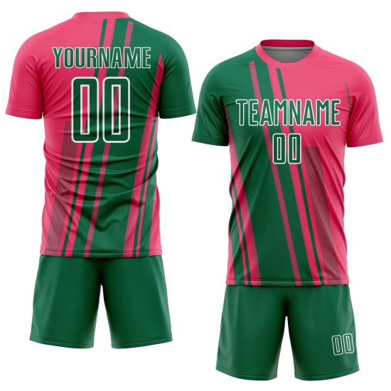 Sports Custom Kelly Pink Green-White Lines Neon Sublimation Jersey Soccer Uniform Sports Custom Kelly Pink Green-White Lines Neon Sublimation Jersey Soccer Uniform