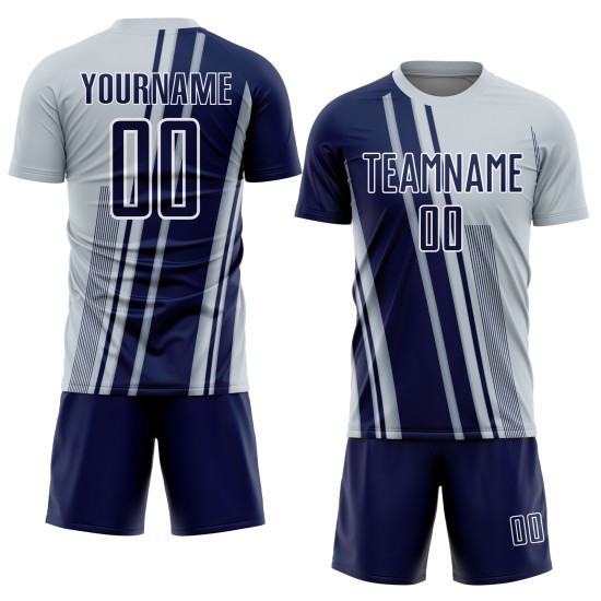 Custom Silver Uniform Lines Navy-White Jersey Sports Soccer Sublimation Custom Silver Uniform Lines Navy-White Jersey Sports Soccer Sublimation