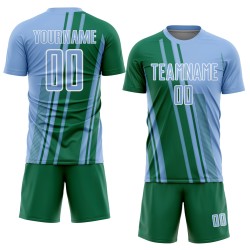 Soccer Kelly Blue Lines Green-White Light Sports Jersey Custom Sublimation Uniform Soccer Kelly Blue Lines Green-White Light Sports Jersey Custom Sublimation Uniform