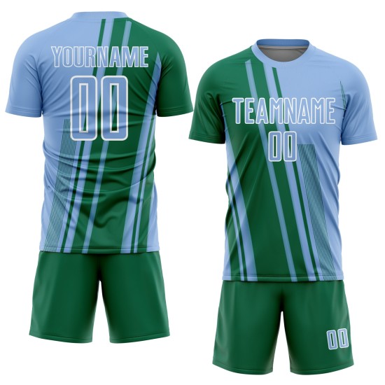 Soccer Kelly Blue Lines Green-White Light Sports Jersey Custom Sublimation Uniform Soccer Kelly Blue Lines Green-White Light Sports Jersey Custom Sublimation Uniform