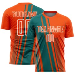 Soccer Custom Lines Jersey Sublimation Teal-White Uniform Sports Orange