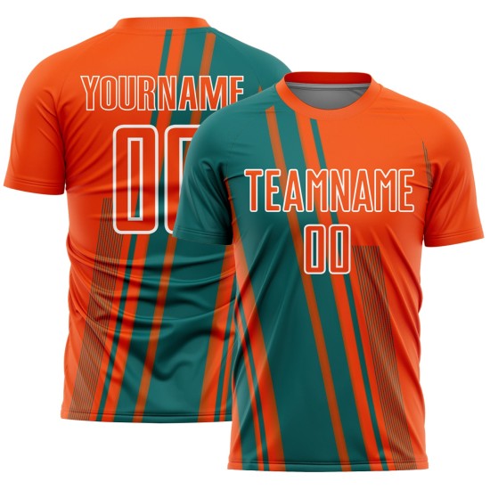 Soccer Custom Lines Jersey Sublimation Teal-White Uniform Sports Orange Soccer Custom Lines Jersey Sublimation Teal-White Uniform Sports Orange