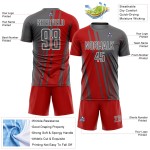 Uniform Custom Jersey Gray Sublimation Soccer Steel Red-White Lines Sports Uniform Custom Jersey Gray Sublimation Soccer Steel Red-White Lines Sports