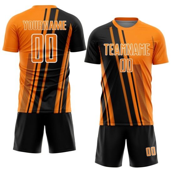 Uniform Orange Jersey Sublimation Lines Custom Bay Sports Soccer Black-White