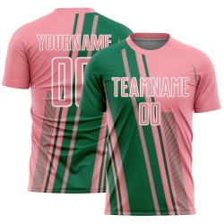 Soccer Kelly Uniform Pink Sublimation Green-White Medium Lines Jersey Sports Custom