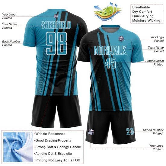 Sublimation Uniform Black-White Sports Jersey Blue Custom Soccer Panther Lines Sublimation Uniform Black-White Sports Jersey Blue Custom Soccer Panther Lines