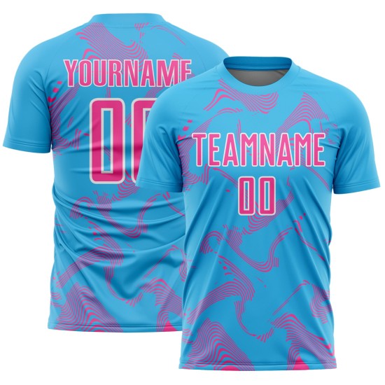 Soccer Custom Curve Uniform Sublimation Sports Lines Sky Blue Pink-White Jersey Soccer Custom Curve Uniform Sublimation Sports Lines Sky Blue Pink-White Jersey