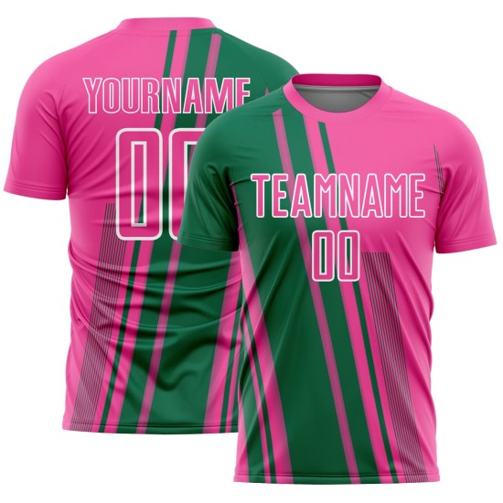 Uniform Kelly Sublimation Pink Soccer Lines Sports Green-White Custom Jersey Uniform Kelly Sublimation Pink Soccer Lines Sports Green-White Custom Jersey