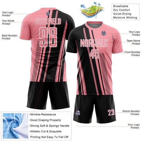 Uniform Custom Jersey Black-White Soccer Lines Sports Pink Sublimation Medium Uniform Custom Jersey Black-White Soccer Lines Sports Pink Sublimation Medium