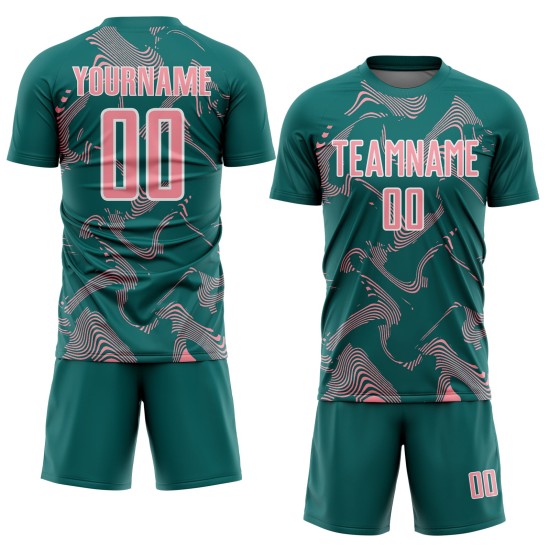 Medium Curve Soccer Pink-White Custom Sports Sublimation Uniform Teal Lines Jersey Medium Curve Soccer Pink-White Custom Sports Sublimation Uniform Teal Lines Jersey