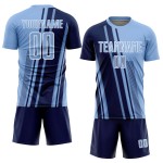 Custom Light Blue Sports Uniform Jersey Soccer Lines Navy-White Sublimation Custom Light Blue Sports Uniform Jersey Soccer Lines Navy-White Sublimation