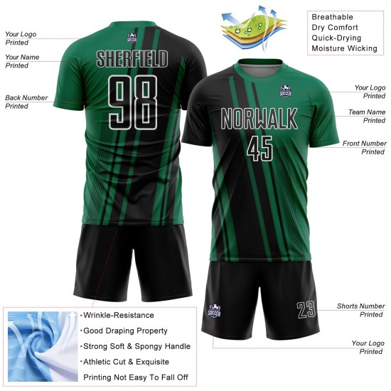 Black-White Kelly Sublimation Green Soccer Lines Sports Custom Uniform Jersey Black-White Kelly Sublimation Green Soccer Lines Sports Custom Uniform Jersey
