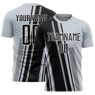 Black-White Sublimation Custom Lines Silver Sports Jersey Uniform Soccer