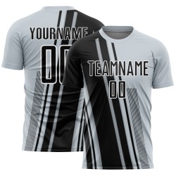 Black-White Sublimation Custom Lines Silver Sports Jersey Uniform Soccer