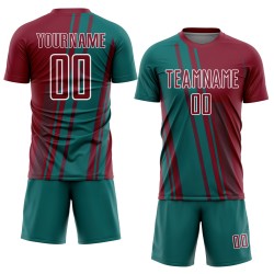 Lines Uniform Soccer Crimson Sports Sublimation Teal-White Custom Jersey Lines Uniform Soccer Crimson Sports Sublimation Teal-White Custom Jersey
