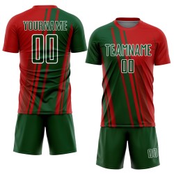 Soccer Jersey Custom Uniform Sublimation Green-White Red Sports Lines Soccer Jersey Custom Uniform Sublimation Green-White Red Sports Lines