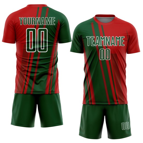 Soccer Jersey Custom Uniform Sublimation Green-White Red Sports Lines Soccer Jersey Custom Uniform Sublimation Green-White Red Sports Lines