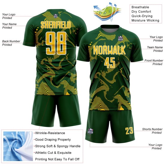 Jersey Curve Lines Uniform Green Sports Custom Soccer Sublimation Yellow-White