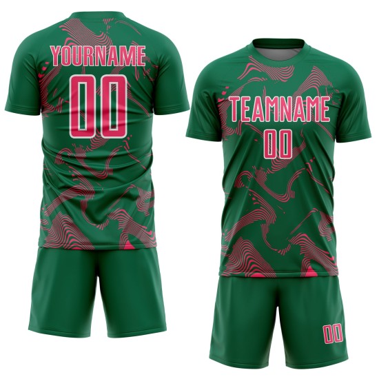 Jersey Custom Sports Pink-White Sublimation Green Neon Kelly Soccer Curve Uniform Lines Jersey Custom Sports Pink-White Sublimation Green Neon Kelly Soccer Curve Uniform Lines