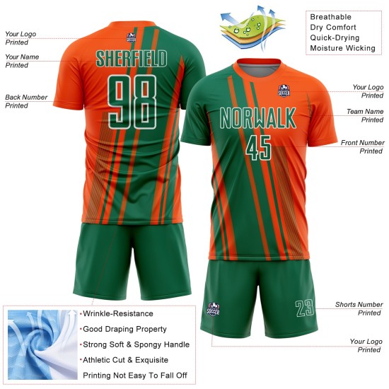Uniform Custom Lines Sublimation Green-White Kelly Sports Soccer Jersey Orange Uniform Custom Lines Sublimation Green-White Kelly Sports Soccer Jersey Orange