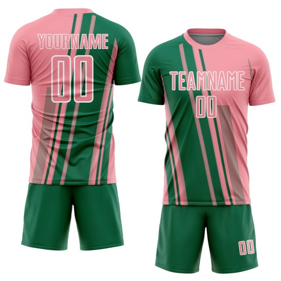 Soccer Kelly Uniform Pink Sublimation Green-White Medium Lines Jersey Sports Custom Soccer Kelly Uniform Pink Sublimation Green-White Medium Lines Jersey Sports Custom