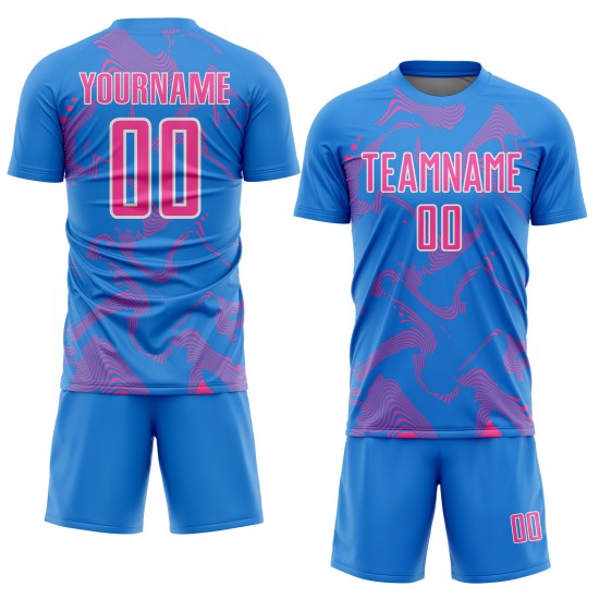 Lines Soccer Curve Jersey Uniform Blue Custom Sports Pink-White Powder Sublimation Lines Soccer Curve Jersey Uniform Blue Custom Sports Pink-White Powder Sublimation