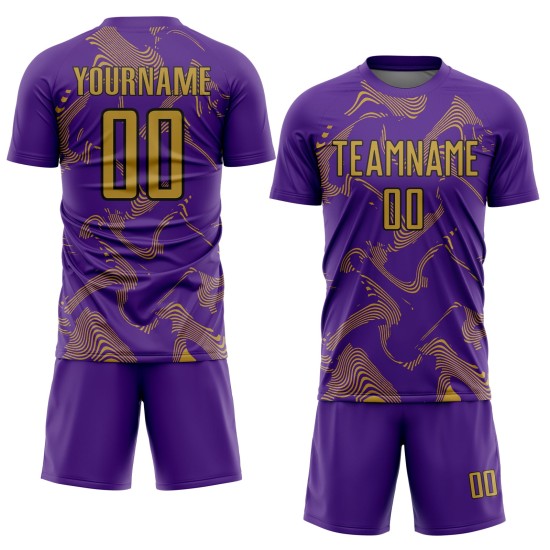 Gold-Black Sports Uniform Old Curve Purple Soccer Jersey Sublimation Lines Custom