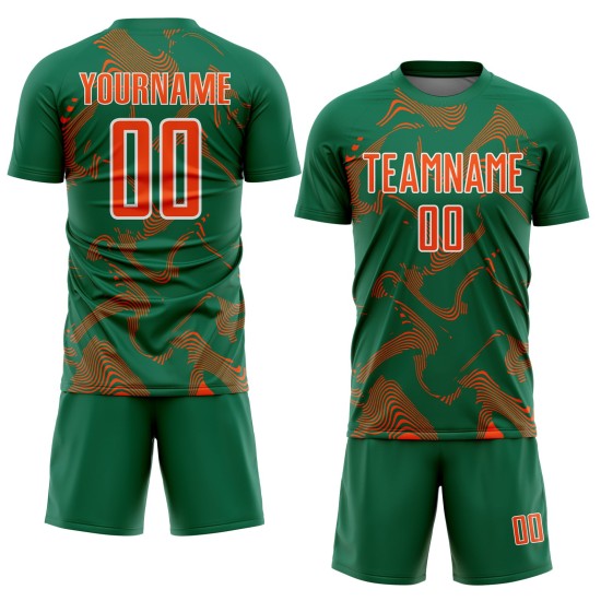 Sports Custom Uniform Lines Green Curve Kelly Orange-White Jersey Sublimation Soccer Sports Custom Uniform Lines Green Curve Kelly Orange-White Jersey Sublimation Soccer