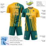 Teal-White Sports Soccer Uniform Sublimation Lines Gold Jersey Custom Teal-White Sports Soccer Uniform Sublimation Lines Gold Jersey Custom