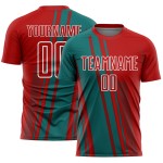 Teal-White Custom Lines Jersey Sublimation Sports Red Uniform Soccer Teal-White Custom Lines Jersey Sublimation Sports Red Uniform Soccer