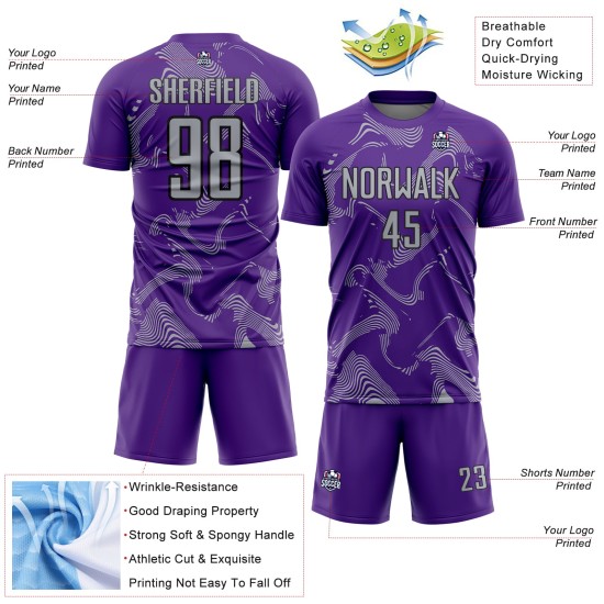 Sports Jersey Sublimation Soccer Gray-Black Curve Purple Uniform Custom Lines Sports Jersey Sublimation Soccer Gray-Black Curve Purple Uniform Custom Lines