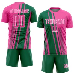 Uniform Kelly Sublimation Pink Soccer Lines Sports Green-White Custom Jersey