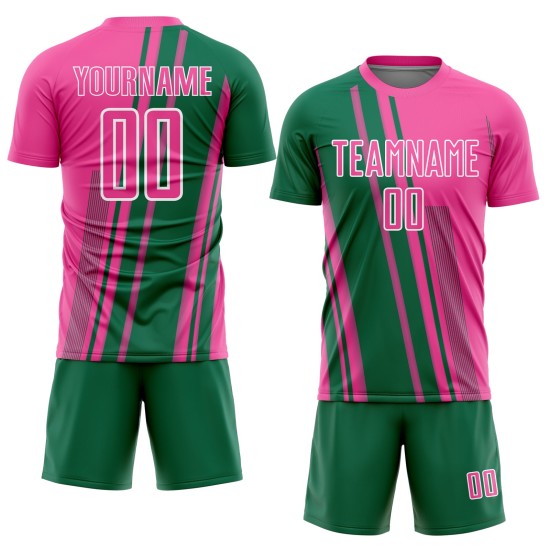 Uniform Kelly Sublimation Pink Soccer Lines Sports Green-White Custom Jersey Uniform Kelly Sublimation Pink Soccer Lines Sports Green-White Custom Jersey