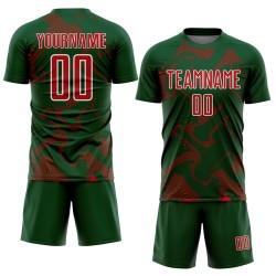 Sports Green Jersey Custom Sublimation Red-White Soccer Lines Uniform Curve Sports Green Jersey Custom Sublimation Red-White Soccer Lines Uniform Curve