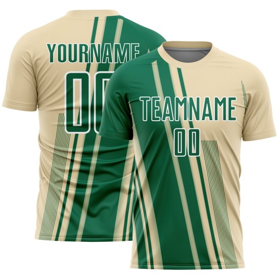 Soccer Cream Uniform Custom Green-White Sports Sublimation Kelly Jersey Lines Soccer Cream Uniform Custom Green-White Sports Sublimation Kelly Jersey Lines