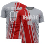 Custom Gray Sports Soccer Jersey Lines Uniform Red-White Sublimation