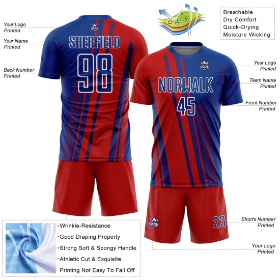 Custom Lines Uniform Royal Soccer Sports Sublimation Red-White Jersey Custom Lines Uniform Royal Soccer Sports Sublimation Red-White Jersey