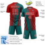 Teal-White Custom Lines Jersey Sublimation Sports Red Uniform Soccer Teal-White Custom Lines Jersey Sublimation Sports Red Uniform Soccer