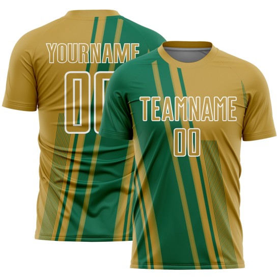 Custom Sublimation Uniform Green-White Gold Old Jersey Soccer Kelly Lines Sports Custom Sublimation Uniform Green-White Gold Old Jersey Soccer Kelly Lines Sports