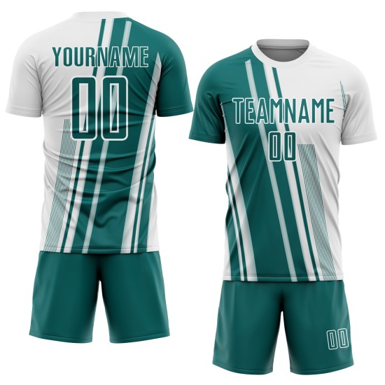 Teal Lines White Sublimation Uniform Soccer Sports Jersey Custom Teal Lines White Sublimation Uniform Soccer Sports Jersey Custom