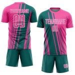 Soccer Custom Jersey Sports Sublimation Teal-White Pink Lines Uniform Soccer Custom Jersey Sports Sublimation Teal-White Pink Lines Uniform