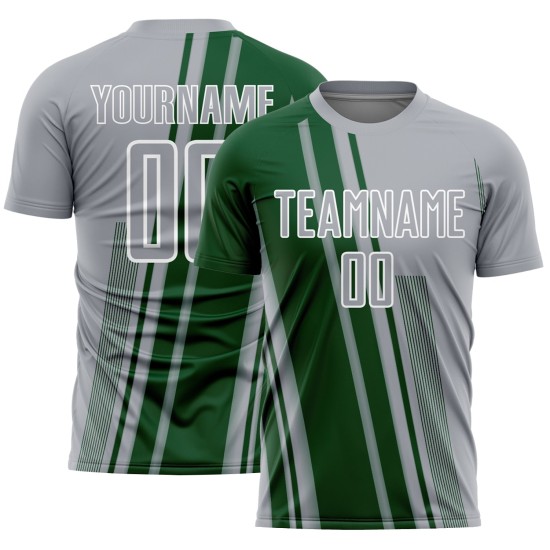 Soccer Uniform Sports Sublimation Jersey Custom Green-White Gray Lines Soccer Uniform Sports Sublimation Jersey Custom Green-White Gray Lines