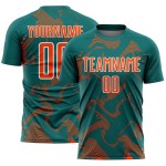 Orange-White Sublimation Sports Curve Lines Custom Jersey Teal Uniform Soccer Orange-White Sublimation Sports Curve Lines Custom Jersey Teal Uniform Soccer
